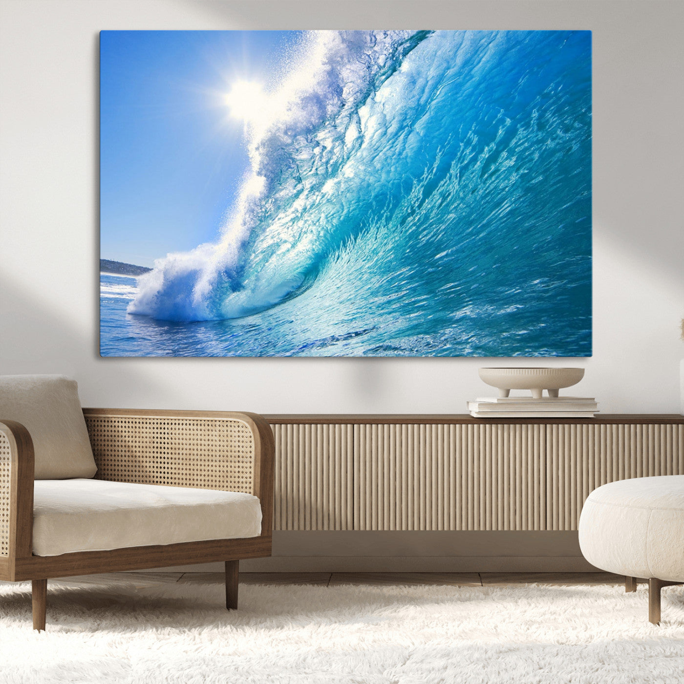 MGV-CV-36X24 - Blue Big Wave Surfing Ocean Canvas Wall Art Artwork Print , Surf Wall Art, Sea Wall Art