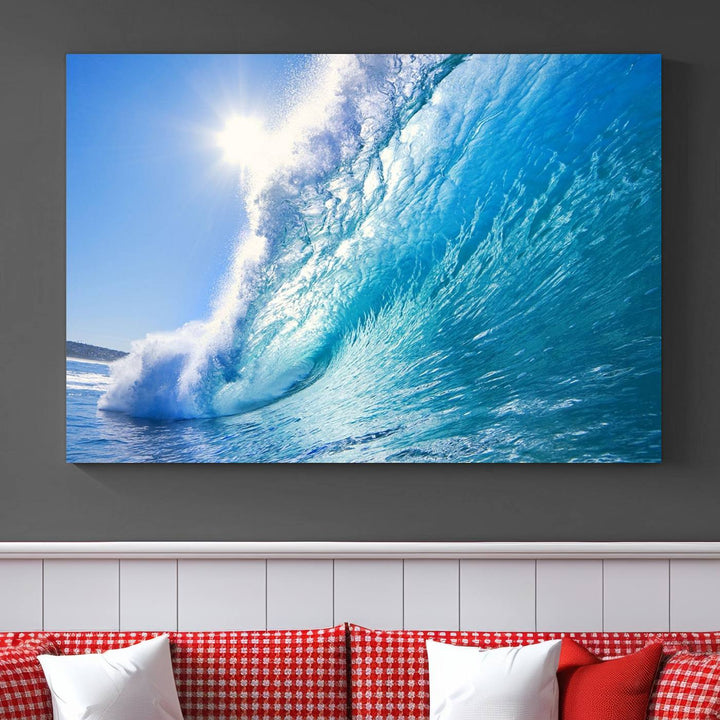 Blue Big Wave Surf Ocean Canvas Wall Art Artwork Print, Art mural de plage, Art de mur de mer