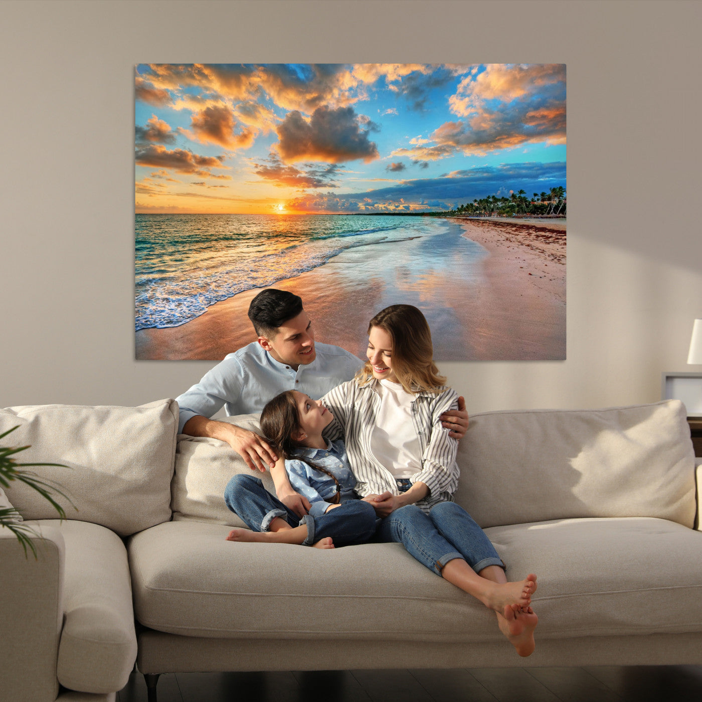 41572-MGV-CV-36X24-Sunset Beach Canvas Wall Art – Tropical Triptych Seascape Print – Coastal Ocean Decor for Living Room or Bedroom – Ready to Hang