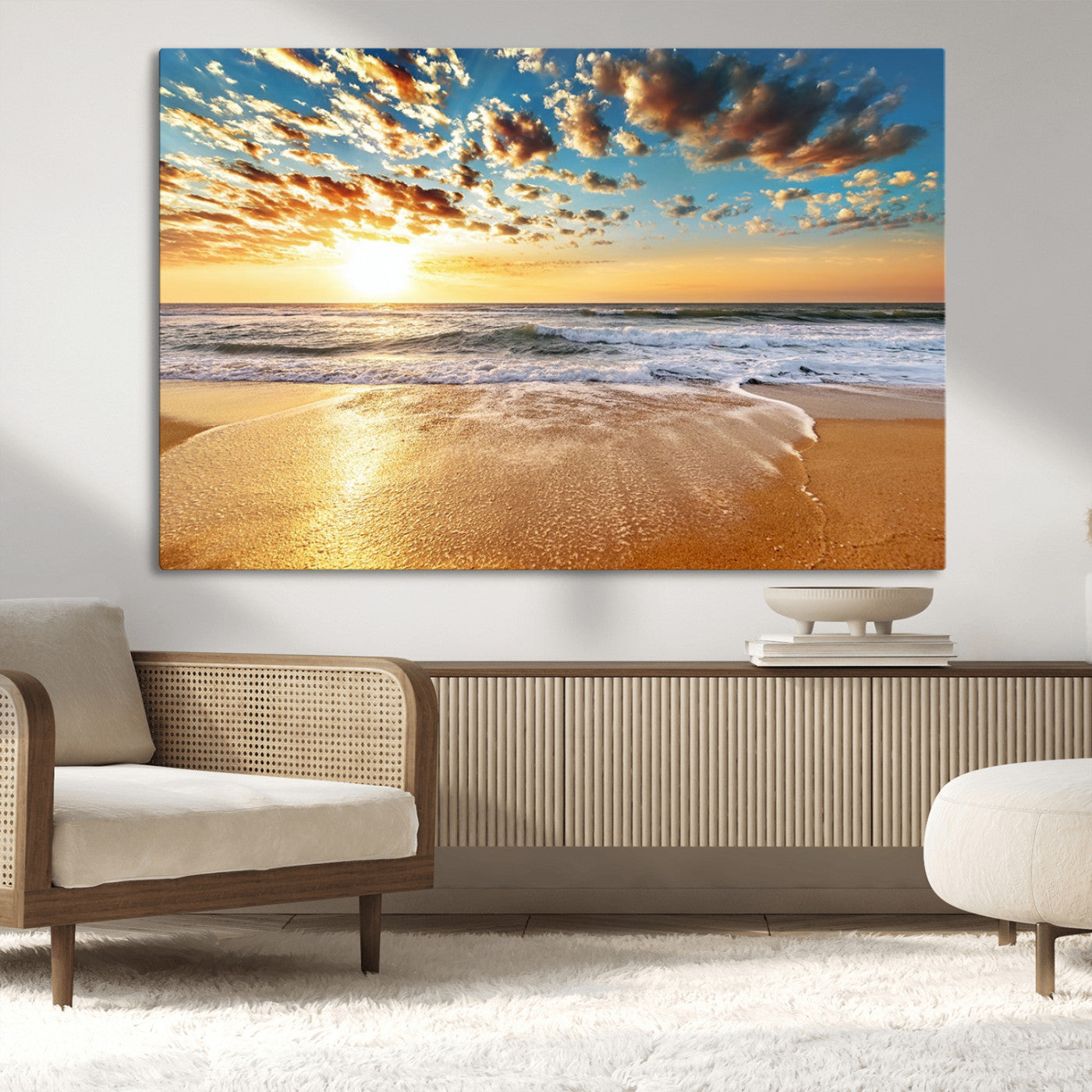 MGV-CV-36X24 - Golden Sunset Beach, Giclee Canvas Print with Canon Print Quality, Triptych Gallery Wrap