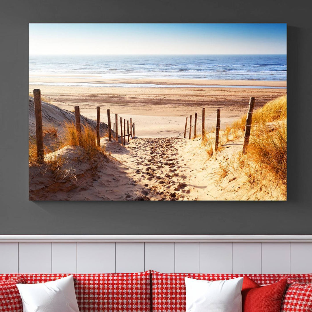 Serene Beach Path Canvas Art, Giclee Canvas Print with Gallery Wrap, Coastal Sand Dunes Wall Art Featuring Canon Print Quality