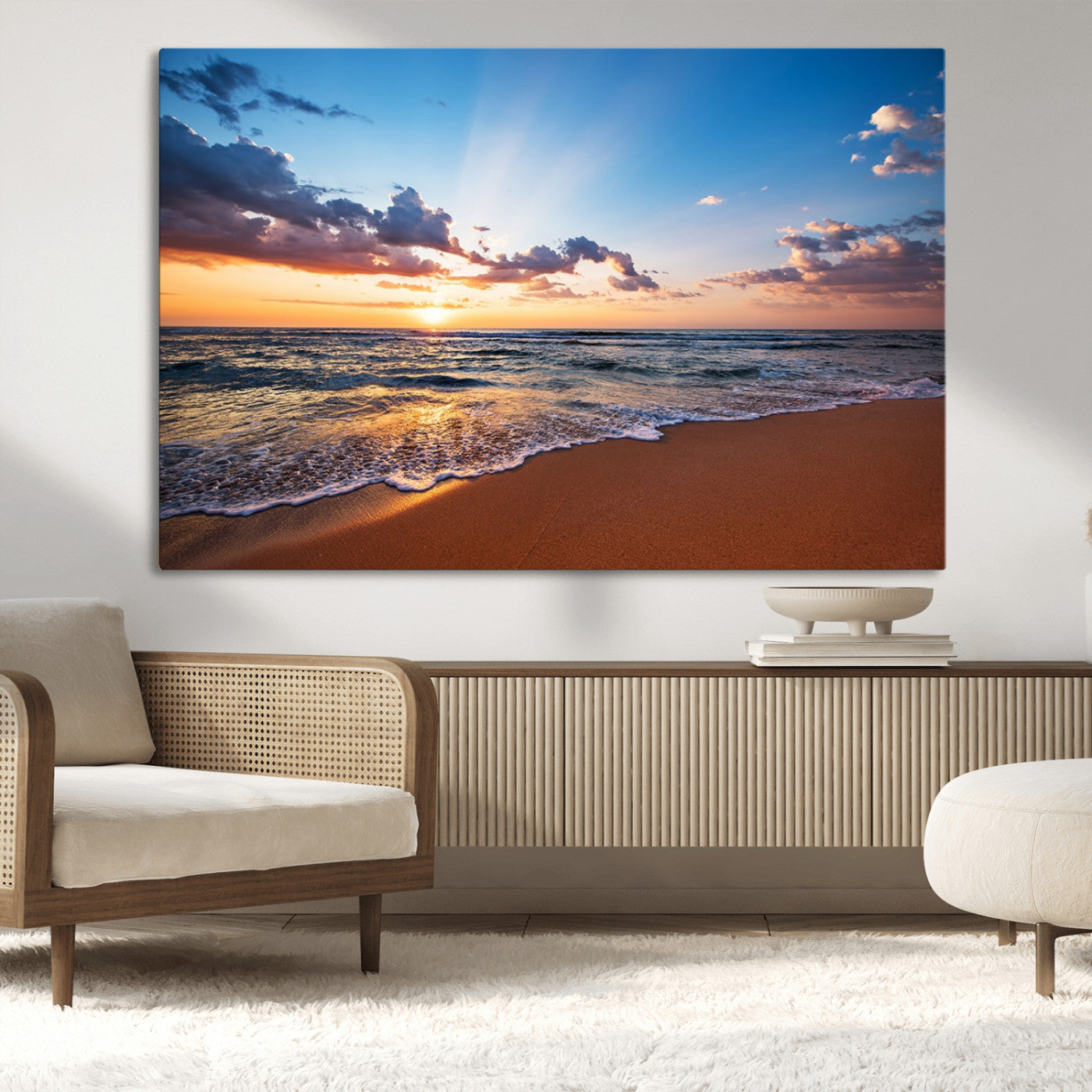 MGV-CV-36X24 - Serene Ocean Sunset Canvas Print, Golden Hour Beach Wall Art, Giclee Canvas with Gallery Wrap and Canon Print Quality