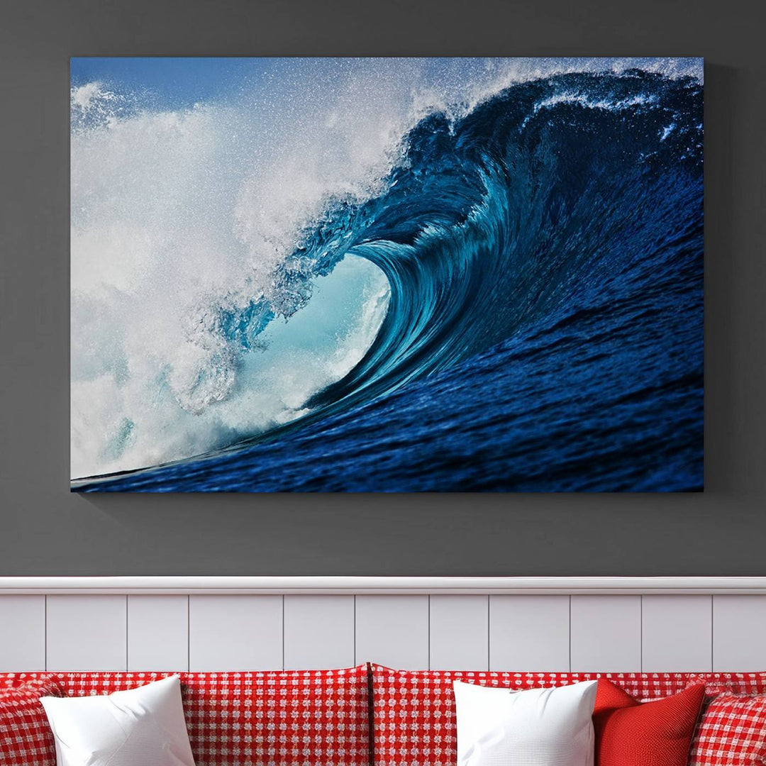 Ocean Wave at Sunset Canvas Art, Large Wall Print of Vibrant Water Waves, Coastal Art for Living Room and Dining Room Decor