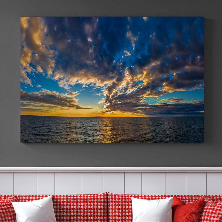 Dramatic Ocean Sunset Canvas Art, Panoramic Seascape Wall Art, Giclee Canvas Print with Canon Quality for Coastal Decor