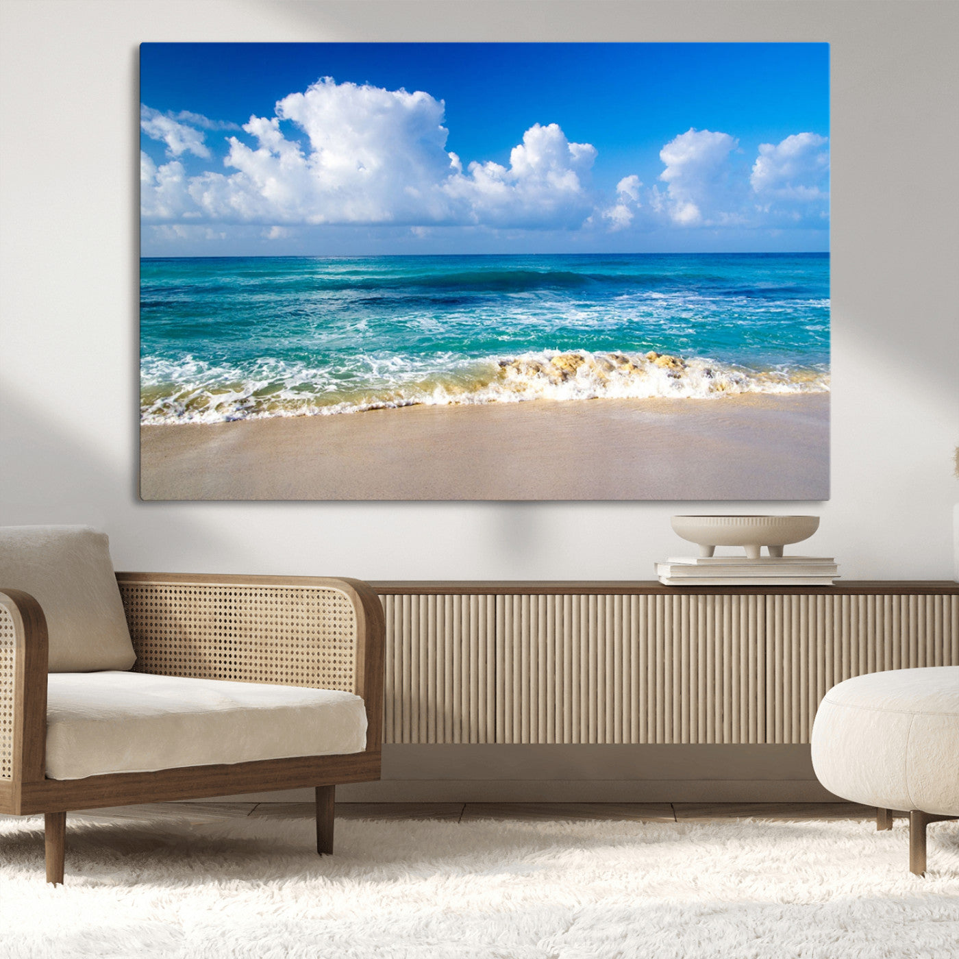 MGV-CV-36X24 - Tropical Beach 3-Panel Canvas Wall Art – Serene Ocean Waves and Blue Sky – Giclée Print for Living Room, Office, or Bedroom Coastal Decor