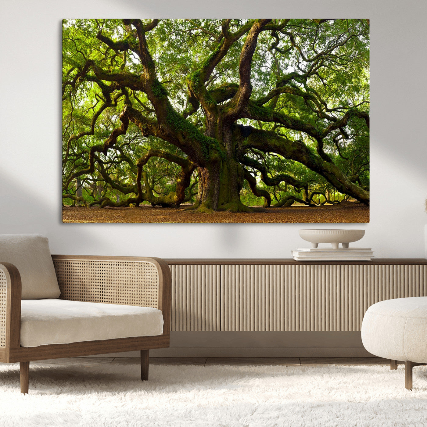 MGV-CV-36X24 - Angel Oak Tree Wall Art Canvas Print | Forest Tree Nature Photography Print on Canvas | Large Triptych Art for Living Room or Office Decor