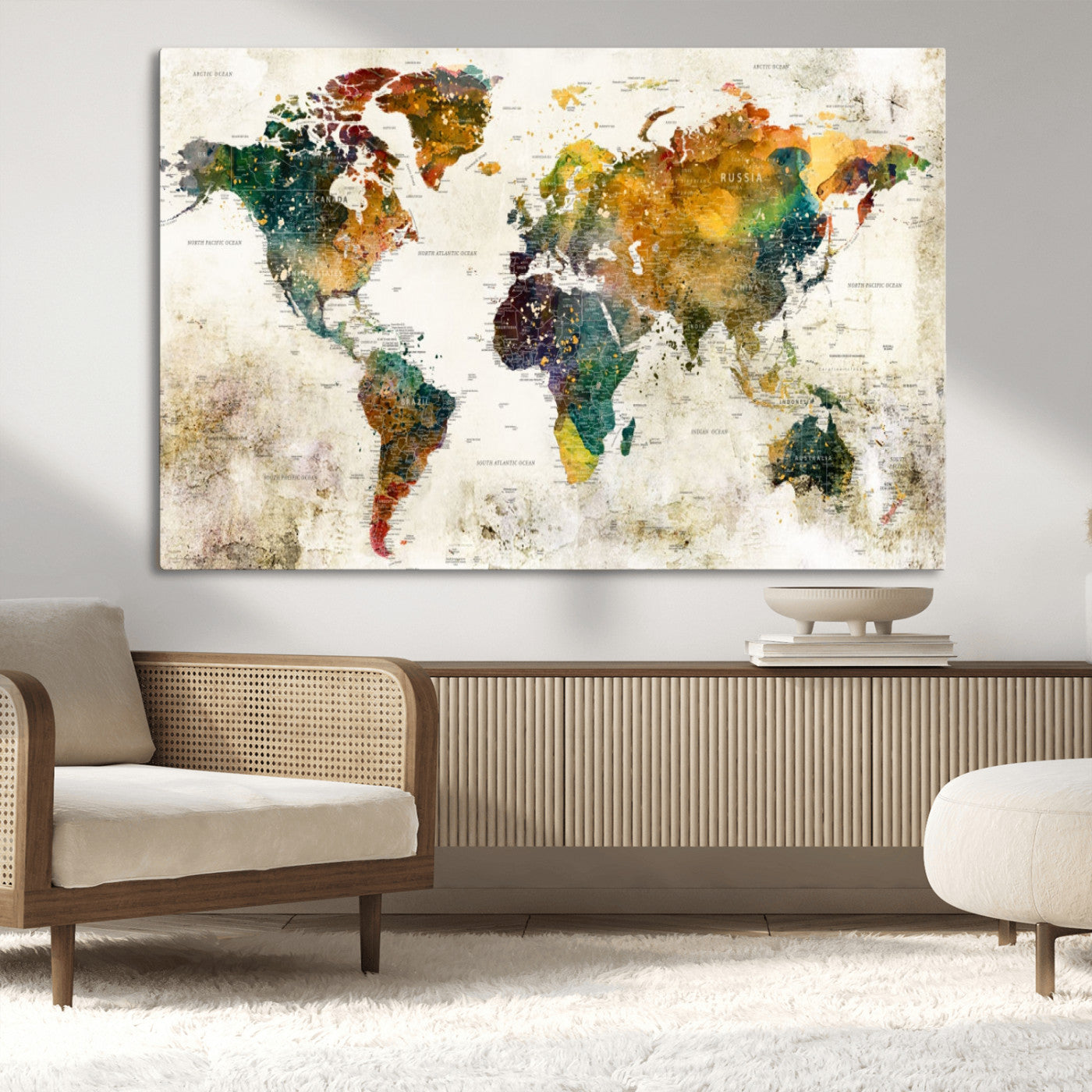 MGV-CV-36X24 - Push Pin World Map Canvas Print – Framed Wall Art for Couples to Track Their Travels – Anniversary