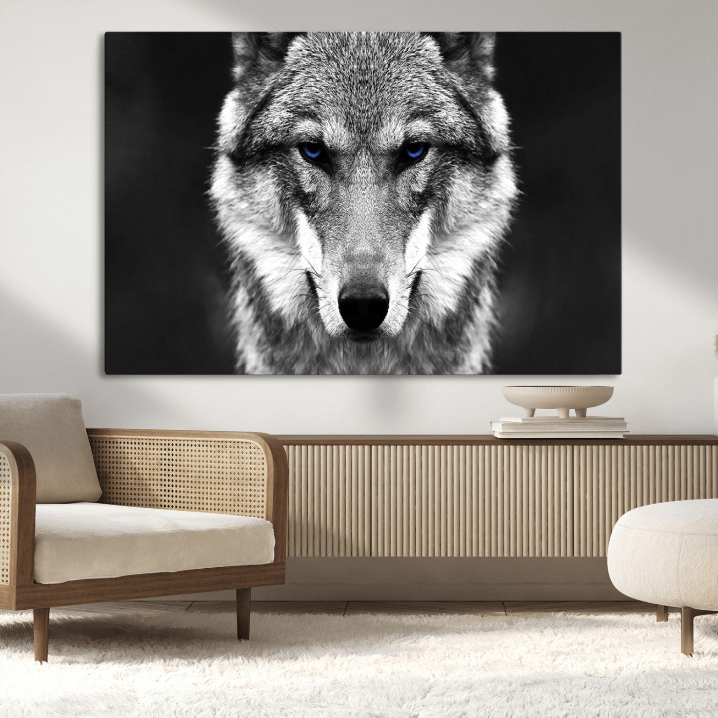 MGV-CV-36X24 - Black and White Wild Wolf Wall Art Canvas Print