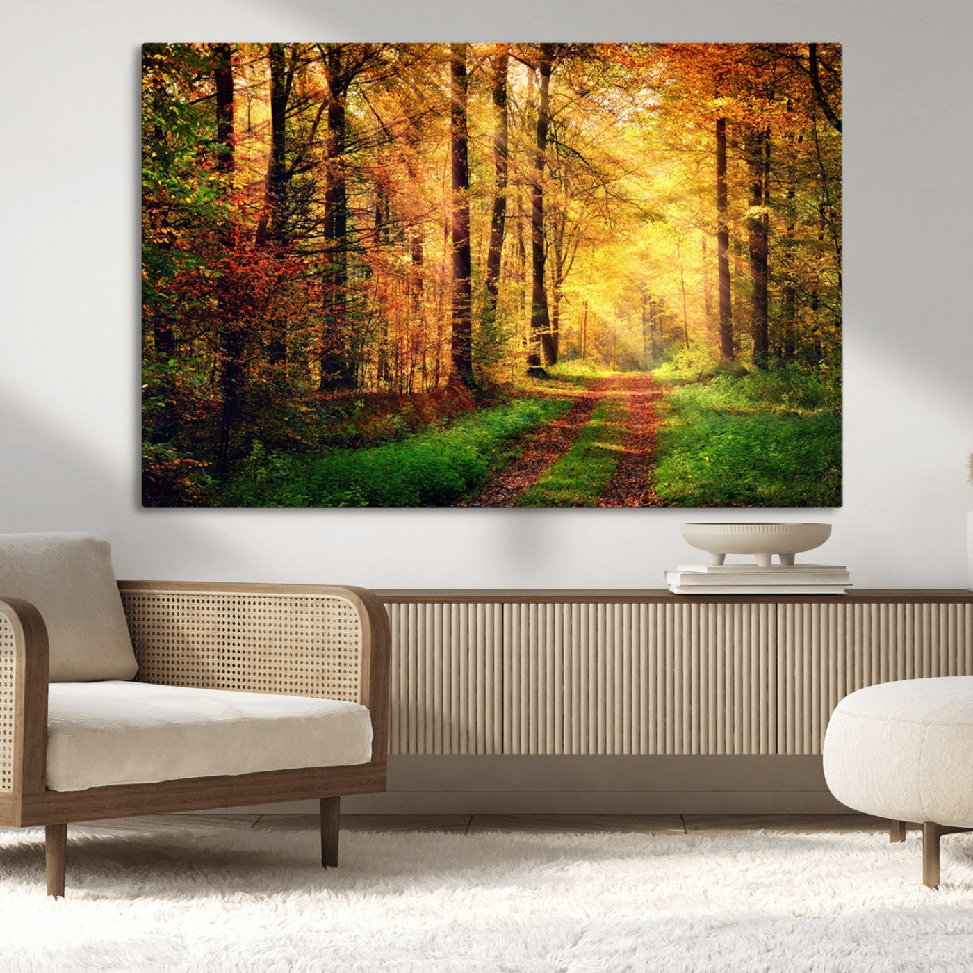 MGV-CV-36X24 - Forest Fall Wall Art Print - Sunlight Through Trees Wall Art Canvas Print
