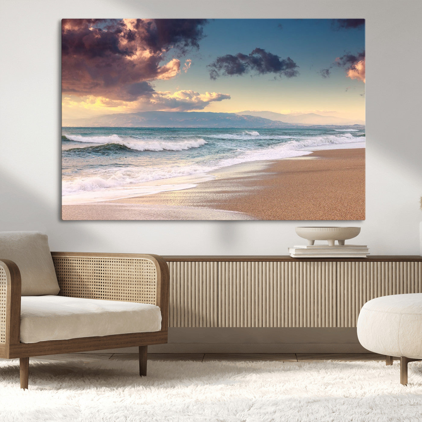 MGV-CV-36X24 - Cloudy Weather Beach Sunset Canvas Print | Sunrise Wall Art Canvas Print