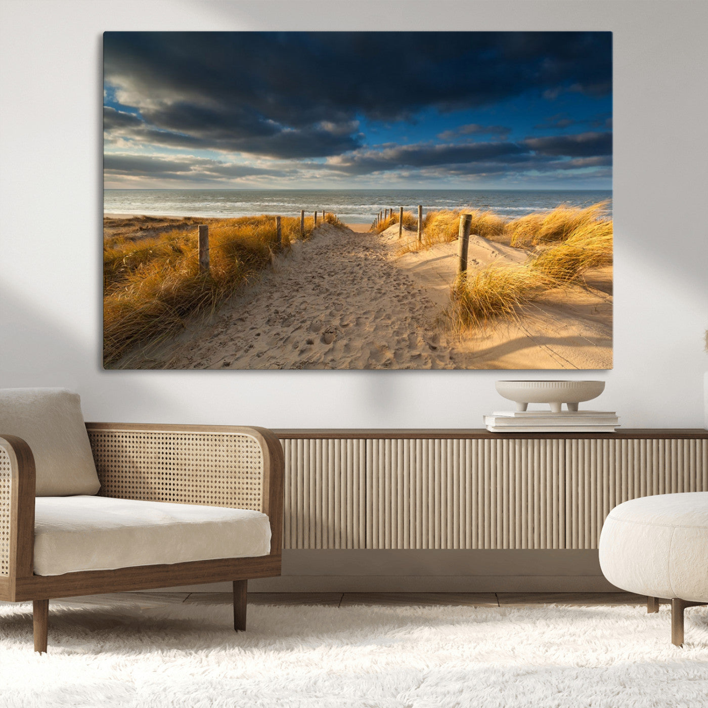 MGV-CV-36X24 - Ocean Beach Dark Clouds Wall Art Canvas Print