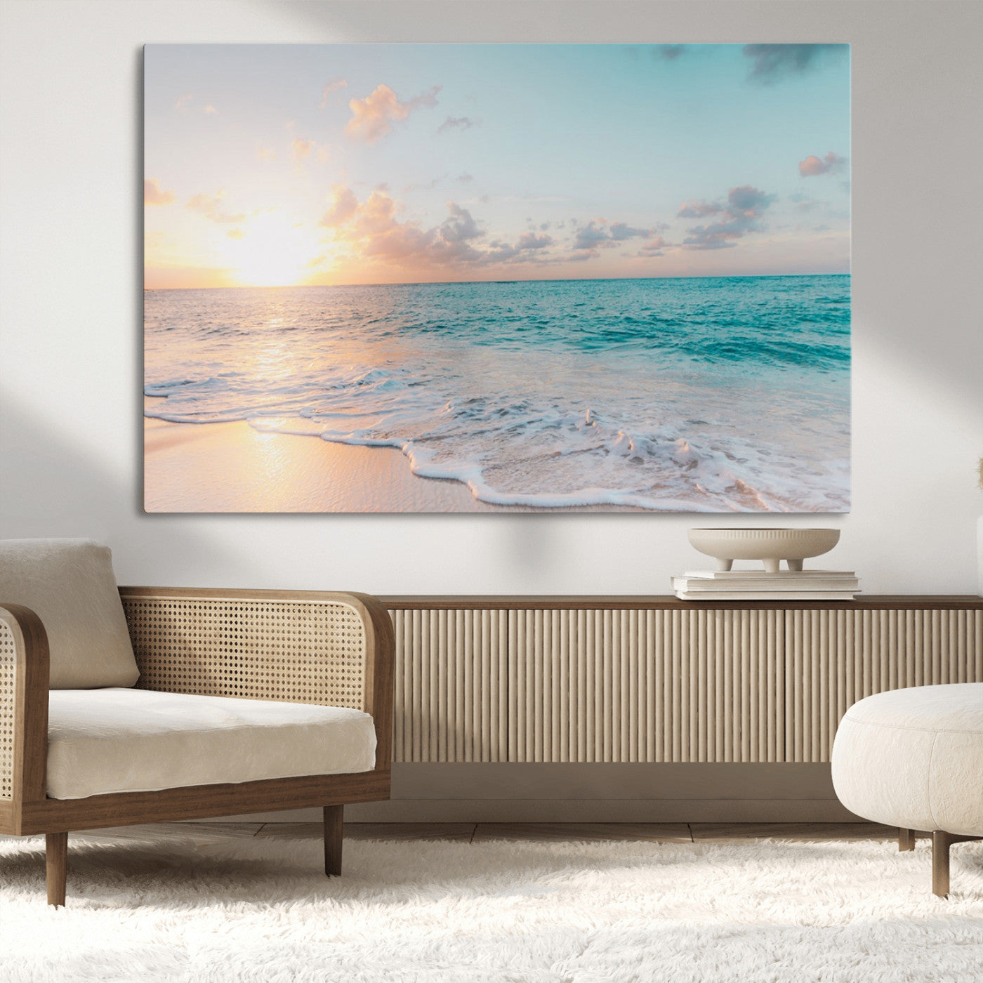 MGV-CV-36X24 - Tranquil Ocean Beach Sunset Canvas Wall Art | 3-Panel Coastal Decor