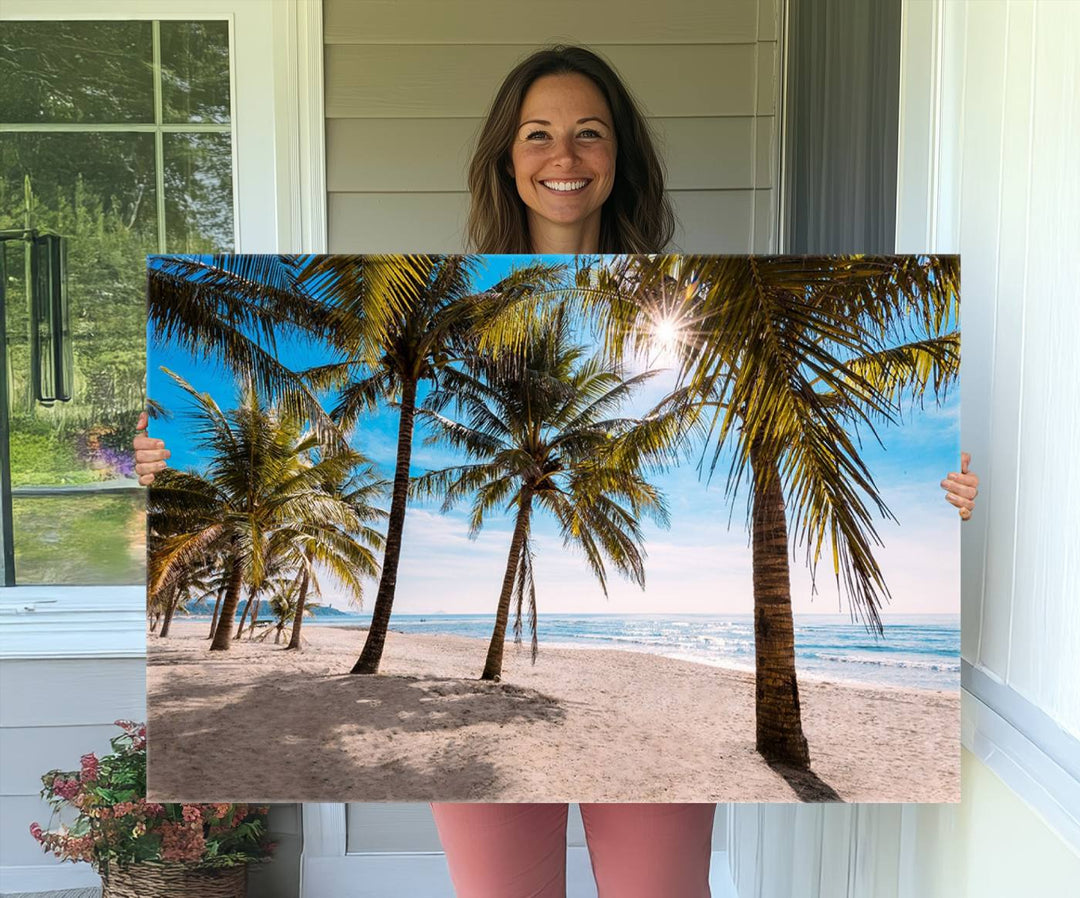 The Palm Beach Tropical Island Canvas Print is perfect wall art for a sunny beach vibe.