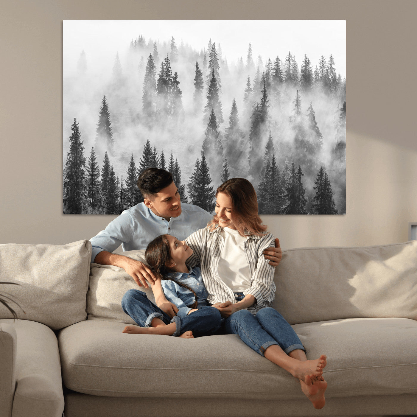 10422-MGV-CV-36X24-Forest Wall Art Print | Foggy Pine Forest Canvas Wall Art - Black and White Nature Decor for Living Room