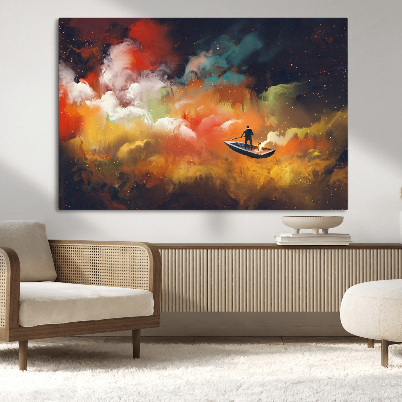 MGV-CV-36X24 - Surreal Space Adventure Canvas Wall Art – Dreamlike Abstract Galaxy Print – Framed and Ready to Hang for Living Room or Bedroom Decor