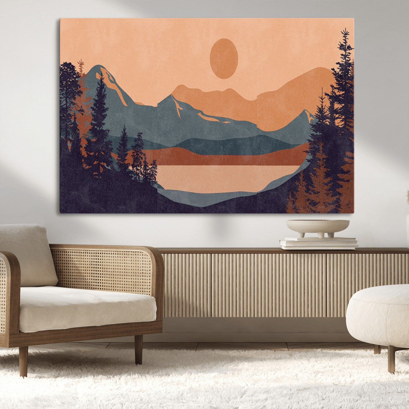 MGV-CV-36X24 - Modern Boho Sunset Canvas Print, Mountain Landscape Triptych – Giclée Canvas Art Print for Living