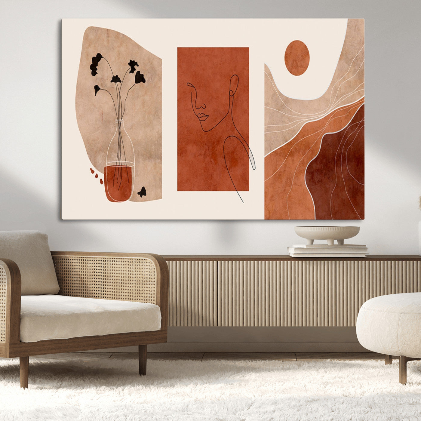 MGV-CV-36X24 - Boho Sunset Mountain Canvas Print, Modern Boho Sunset Mountain Landscape Triptych – Giclée Canvas