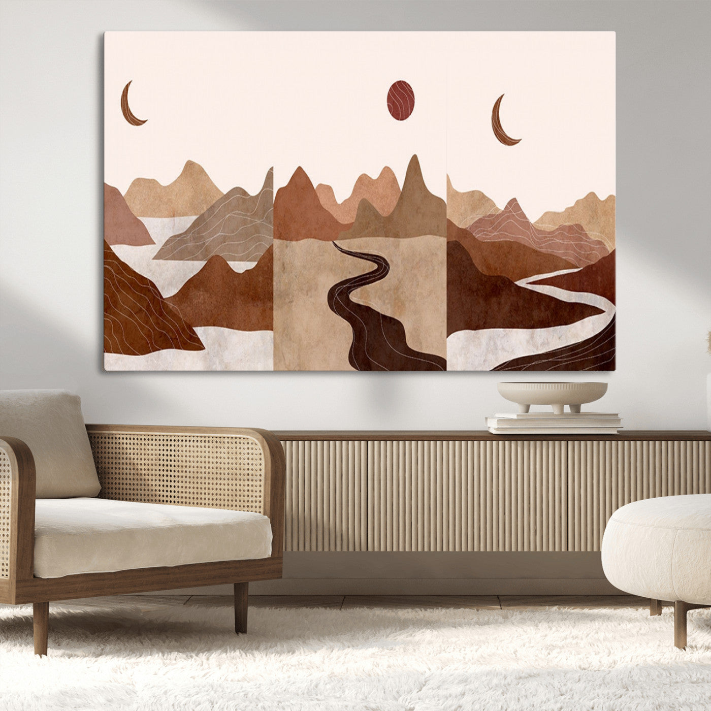 MGV-CV-36X24 - Boho Wall Art Canvas Print Set Mid-Century Prints Bohemian Wall Artwork Prints Boho Neutral