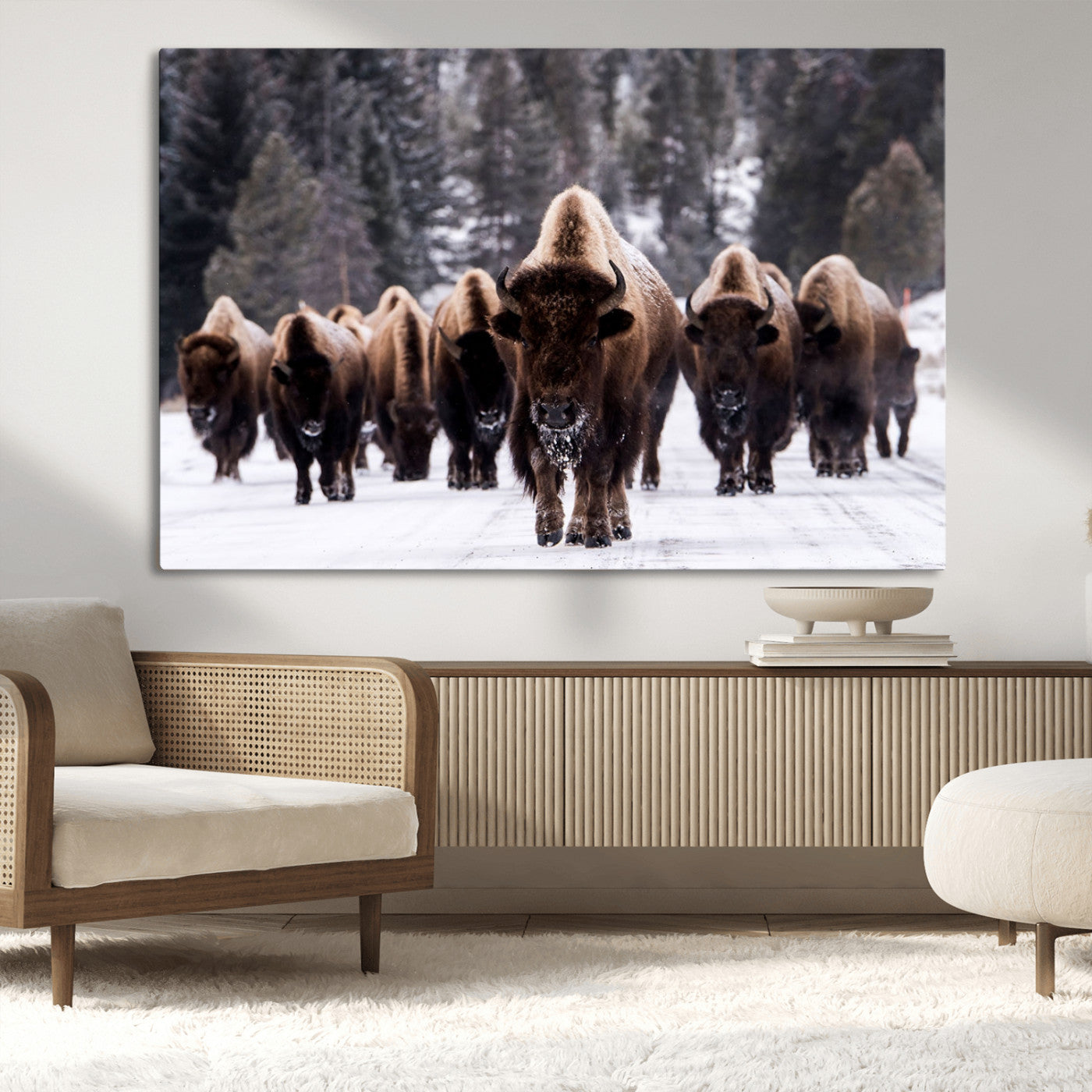 MGV-CV-36X24 - Bison Wall Art Canvas Print- Bison Herd Canvas Wall Art – Majestic Wildlife Photography – Framed and Ready to Hang Nature-Inspired Art - Buffalo Wall Art Print