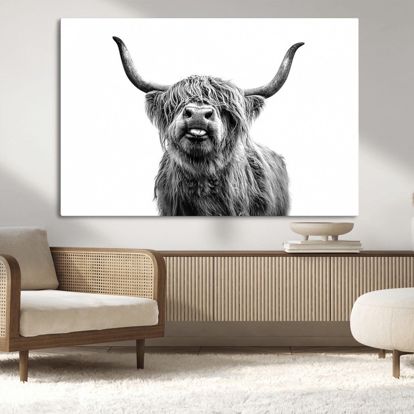 MGV-CV-36X24 - Fanny Scottish Highland Cow Cattle Art Print Farmhouse Wall Art Canvas Print