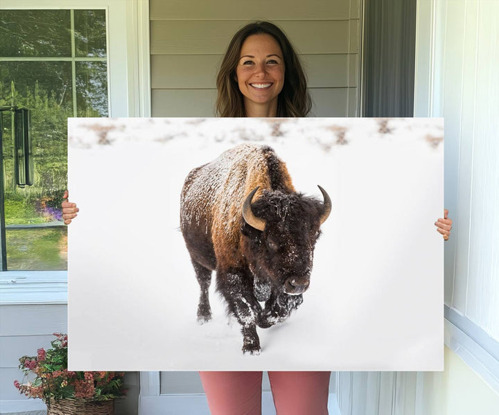 Bison Winter Wall Art Canvas Print for farmhouse decor.