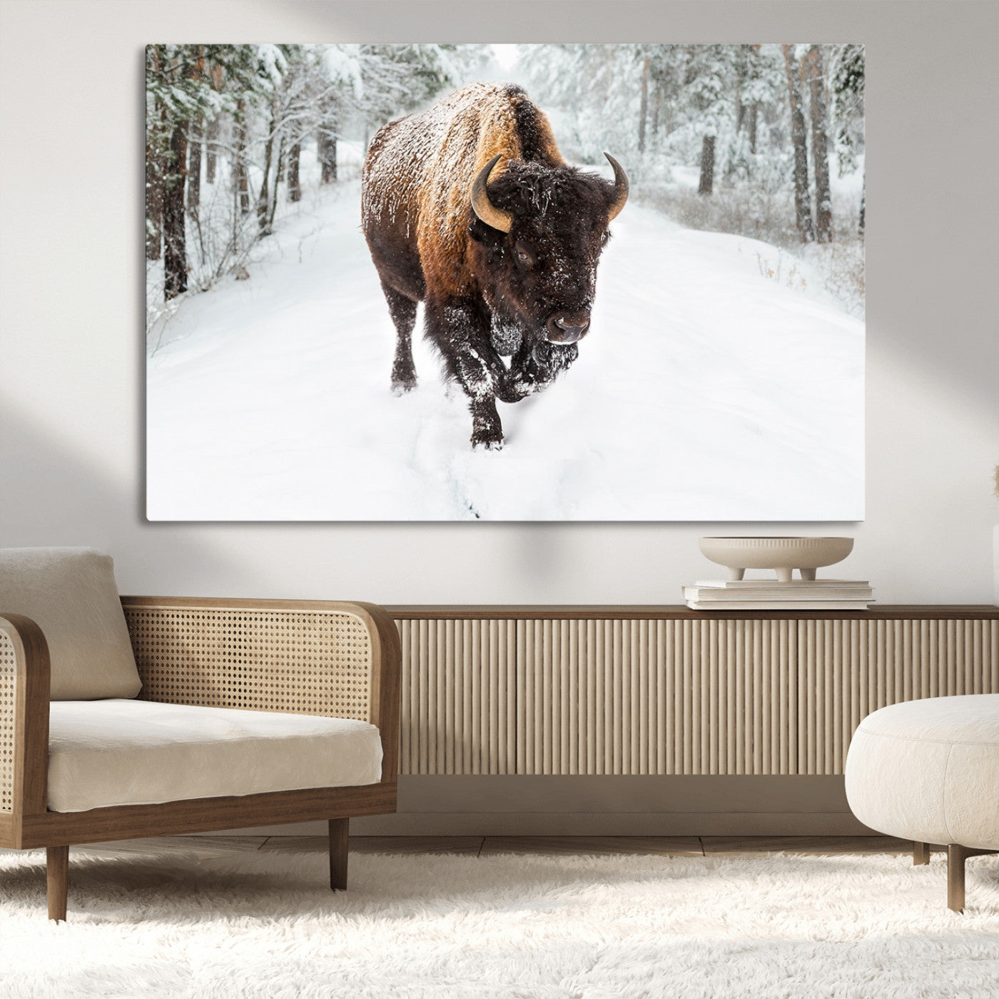 MGV-CV-36X24 - Bison Wall Art Canvas Print For Farmhouse, Animal Canvas Print, Wild Animal Wall Art
