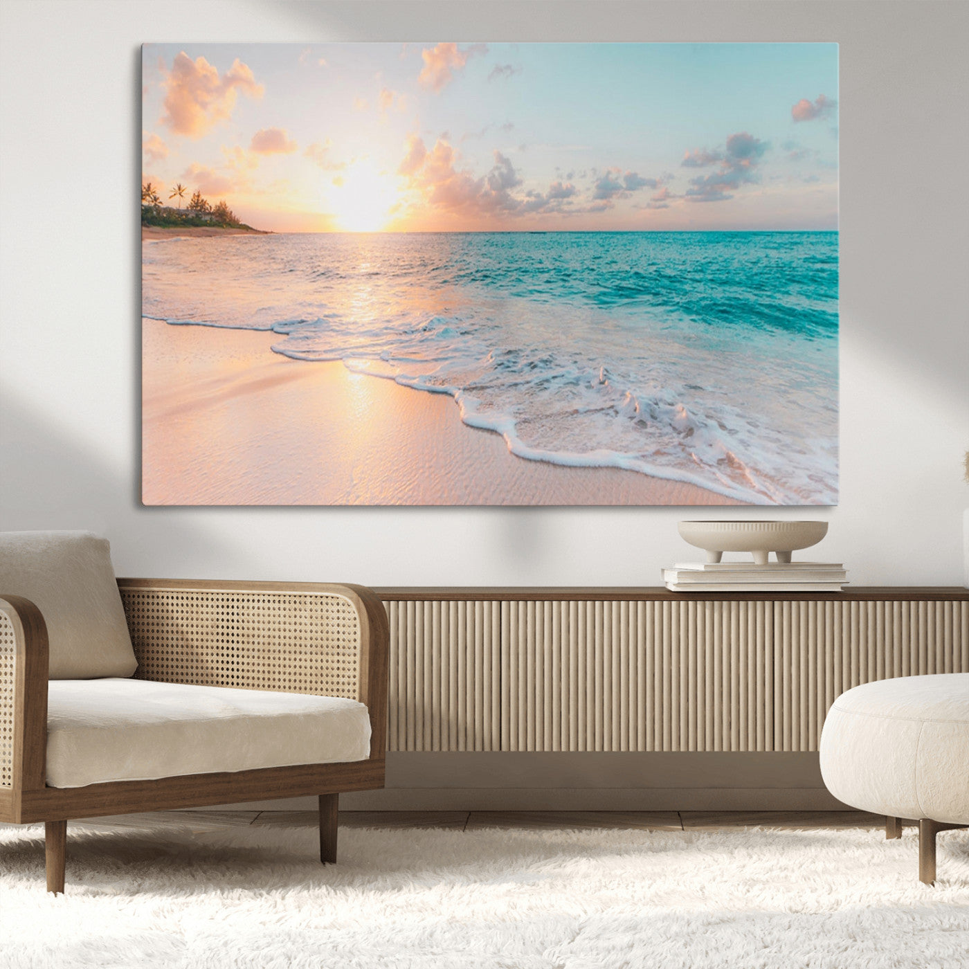MGV-CV-36X24 - Beach Sunrise Wall Art, Coastal Seascape Canvas Print, Ocean Wave Multi-Panel Giclee, Coastal Sunset Beach Scene for Modern Decor