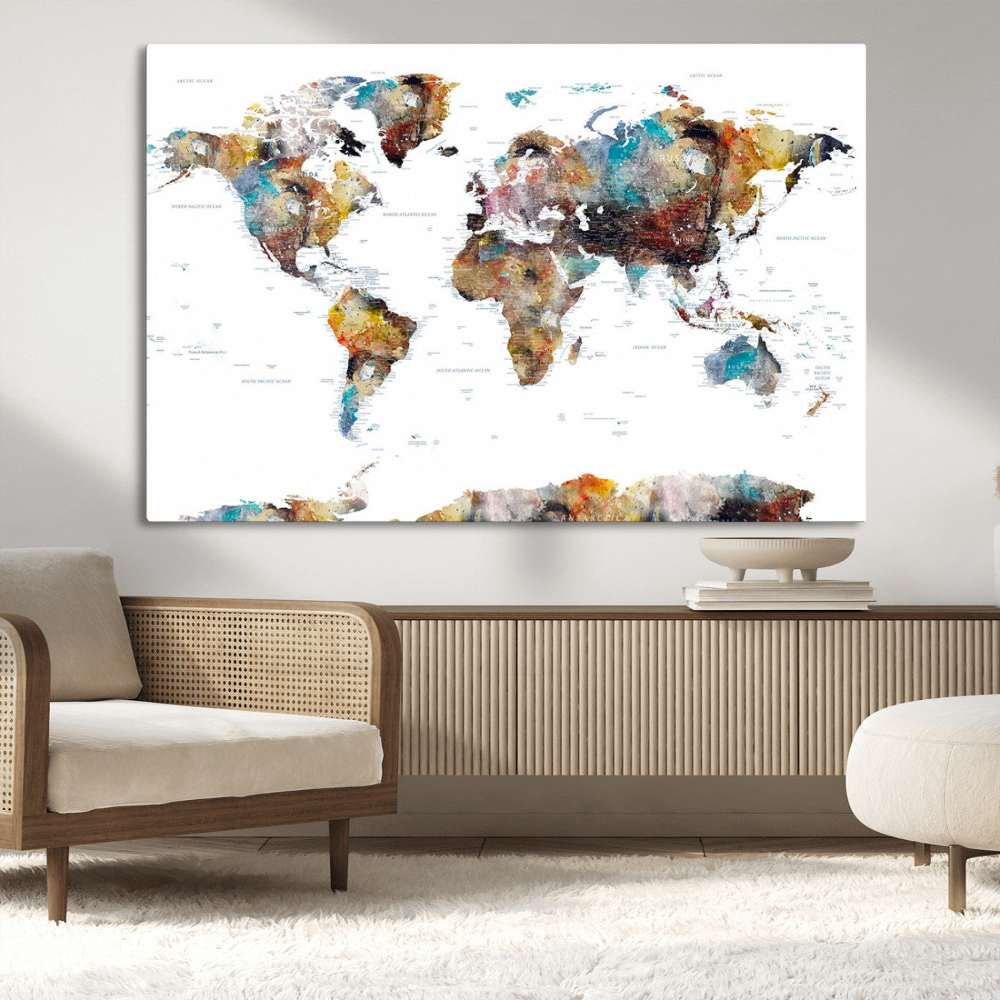 MGV-CV-36X24 - Push Pin World Map Canvas Print – Framed Wall Art for Couples to Track Their Travels – Anniversary