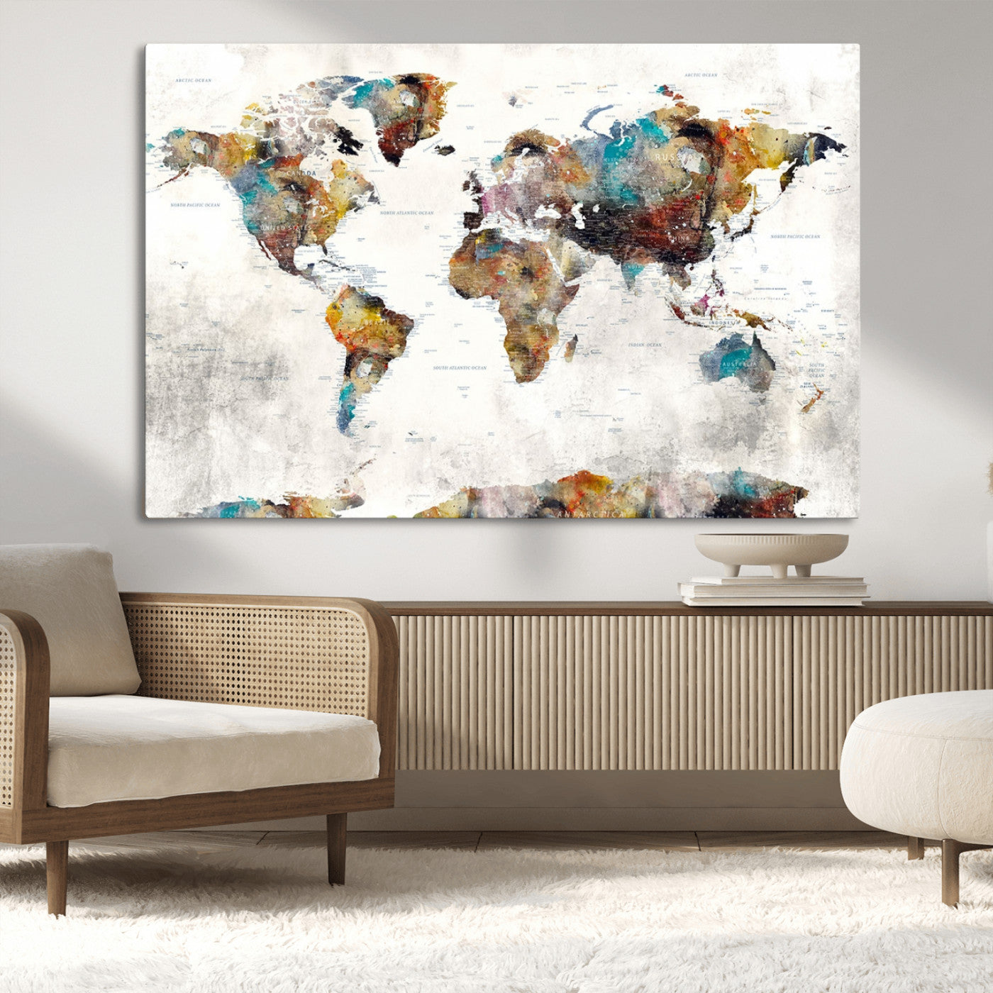 MGV-CV-36X24 - Push Pin World Map Canvas Print – Framed Wall Art for Couples to Track Their Travels – Anniversary