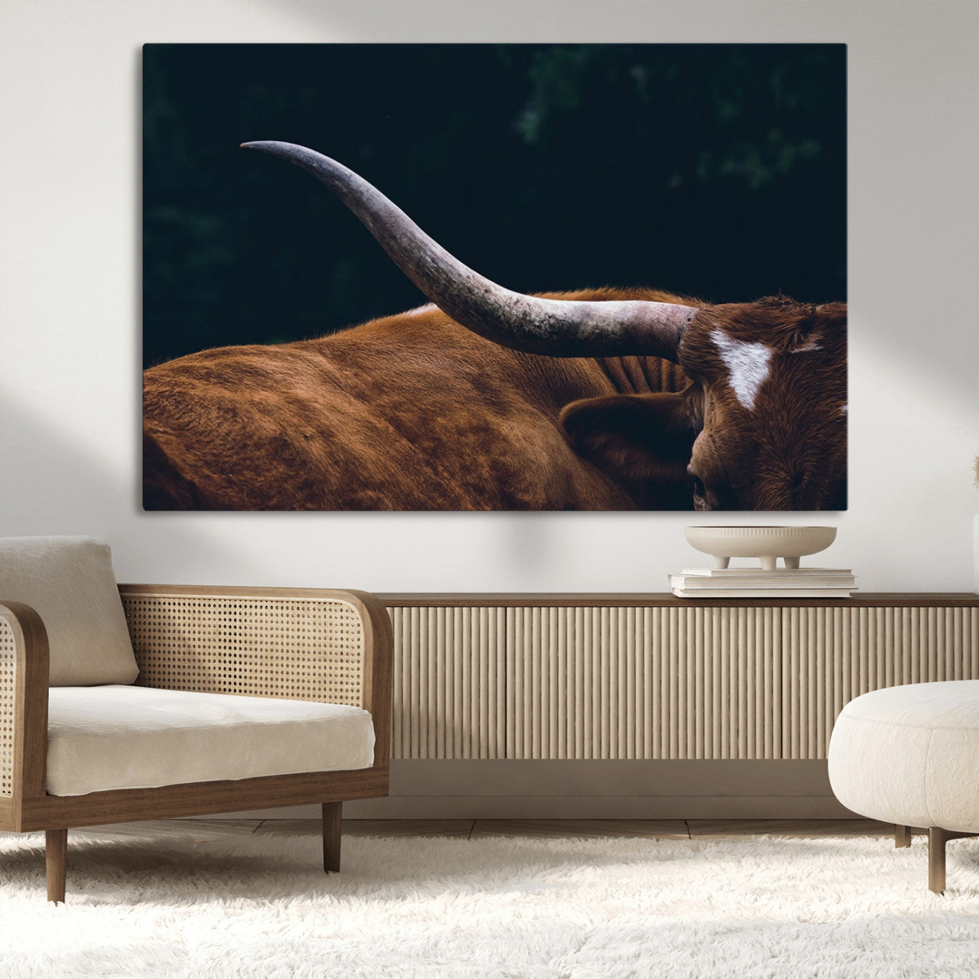 MGV-CV-36X24 - Texas Longhorn Bull Wall Art Canvas Print - Large Framed Canvas Wall Art, Animal Print for Rustic Home or Office Décor, Farmhouse Cabin Wall Decor