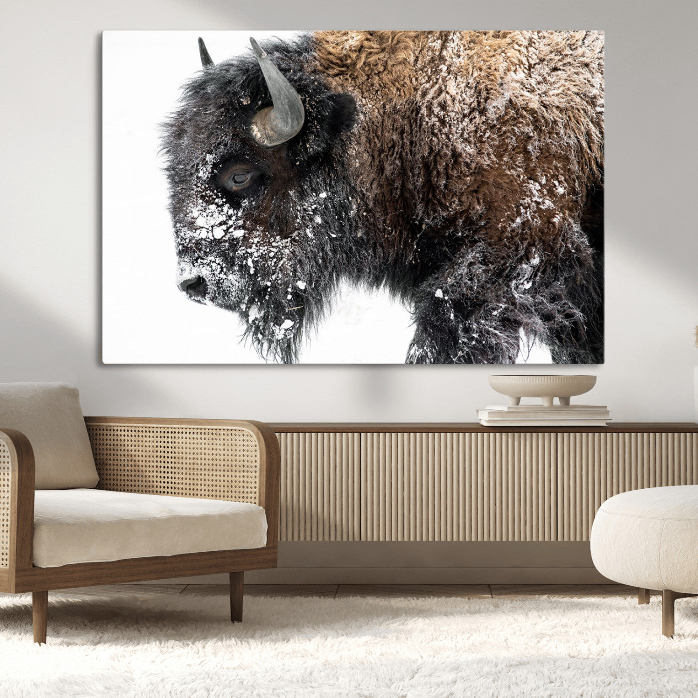 MGV-CV-36X24 - American Bison Wall Art Print | Buffalo Canvas Wall Art |  Framed and Ready to Hang Bison Print for Living Room or Office