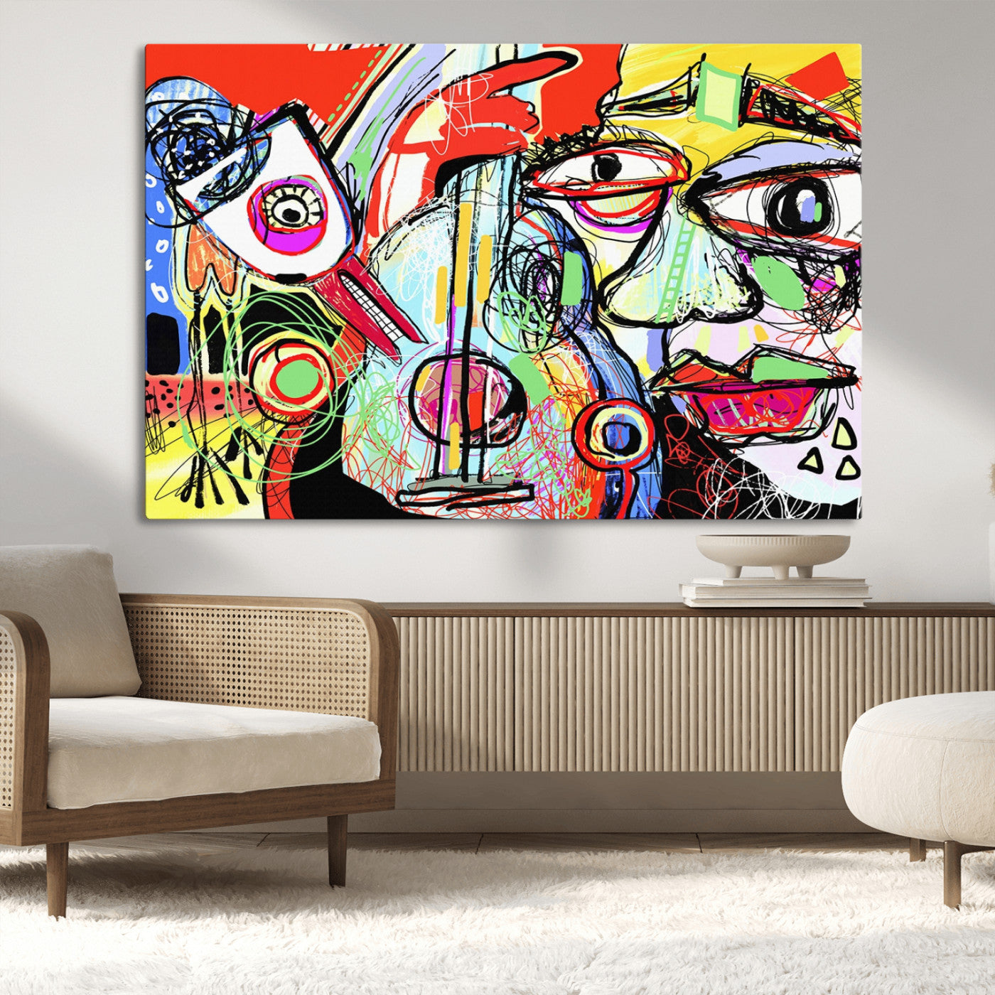 MGV-CV-36X24 - Picasso Style Art Abstract Canvas Wall Art Print , Colorful Abstract Artwork