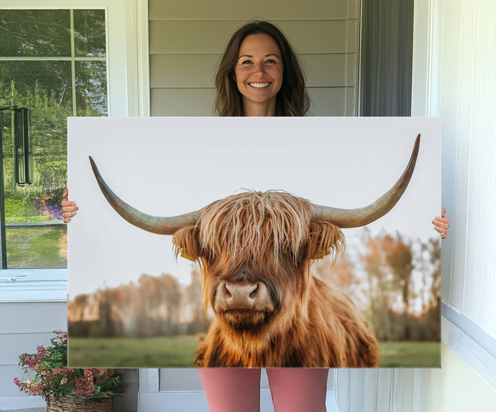 A dining room featuring a Highland Cow Animal Scottish Cattle canvas.