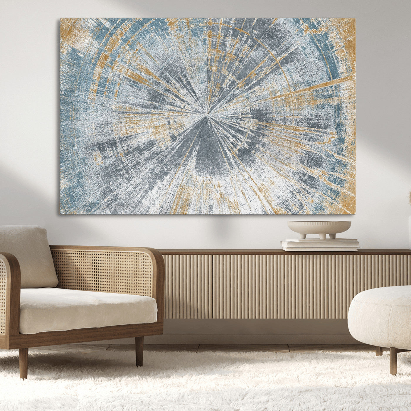 MGV-CV-36X24 - Radiant Abstract Wood Rings Canvas Art – Modern Triptych Wall Decor for Living Room or Farmhouse Decor