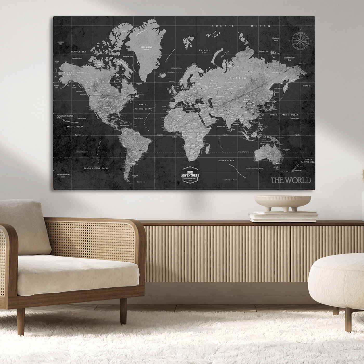 MGV-CV-36X24 - Push Pin World Map Canvas Print – Framed Wall Art for Couples to Track Their Travels – Anniversary