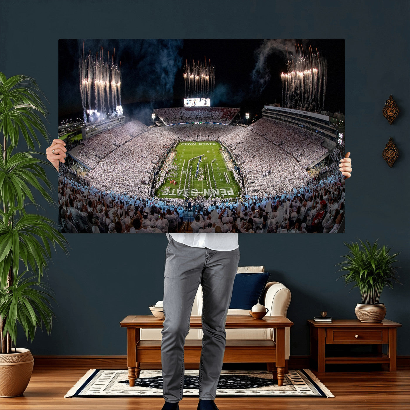 11391-MGV-CV-36X24 - Penn State Football Wall Art Canvas Print – Framed Stadium Game Day Sports Team Spirit Artwork for Home, Office