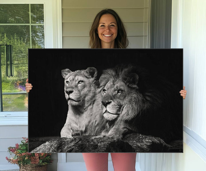 The Lion Couple Canvas Wall Art Print hangs prominently.