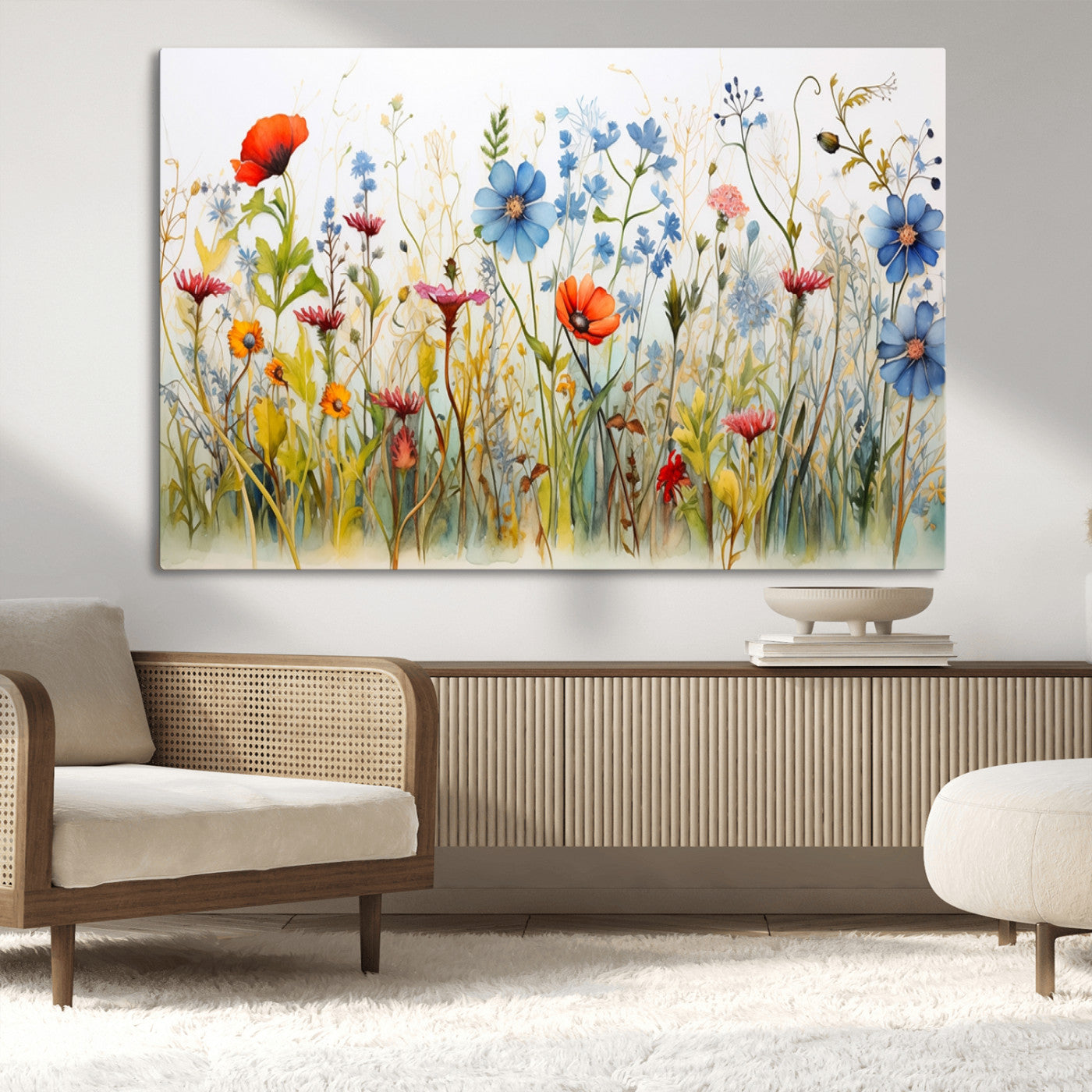 MGV-CV-36X24 - Colorful Wildflower Canvas Wall Art - Vibrant Floral Botanical Print, Bright Nature Decor for Living Room, Large 3 Panel Set, Ready to Hang
