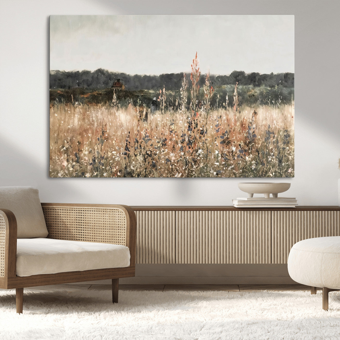 MGV-CV-36X24 - Abstract Wildflower Art Field Landscape Oil Painting Print, Country Field Wall Art - Framed Ready to Hang