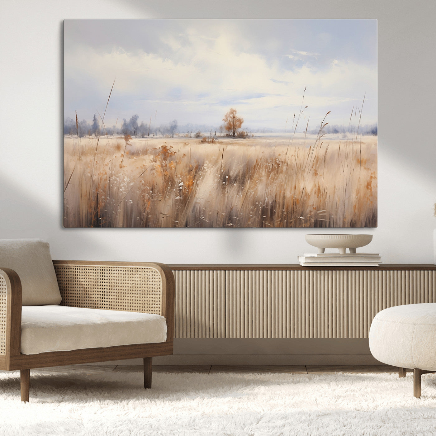 MGV-CV-36X24 - Golden Fields Canvas Wall Art Print – Serene Landscape of Nature’s Tranquility in Minimalist for Farmhouse Decor