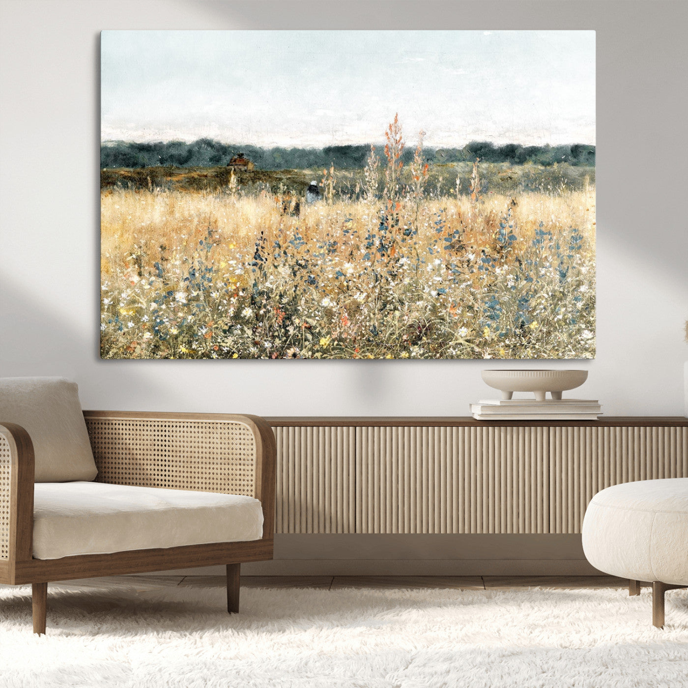 MGV-CV-36X24 - Wildflower Field Wall Art Canvas | Nature-Inspired Landscape Canvas Print for Living Room or Office | Rustic Floral Decor
