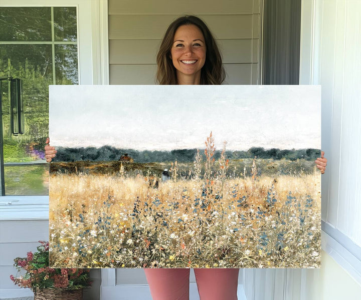 The Wildflower Field Wall Art adds a rustic touch to the space.