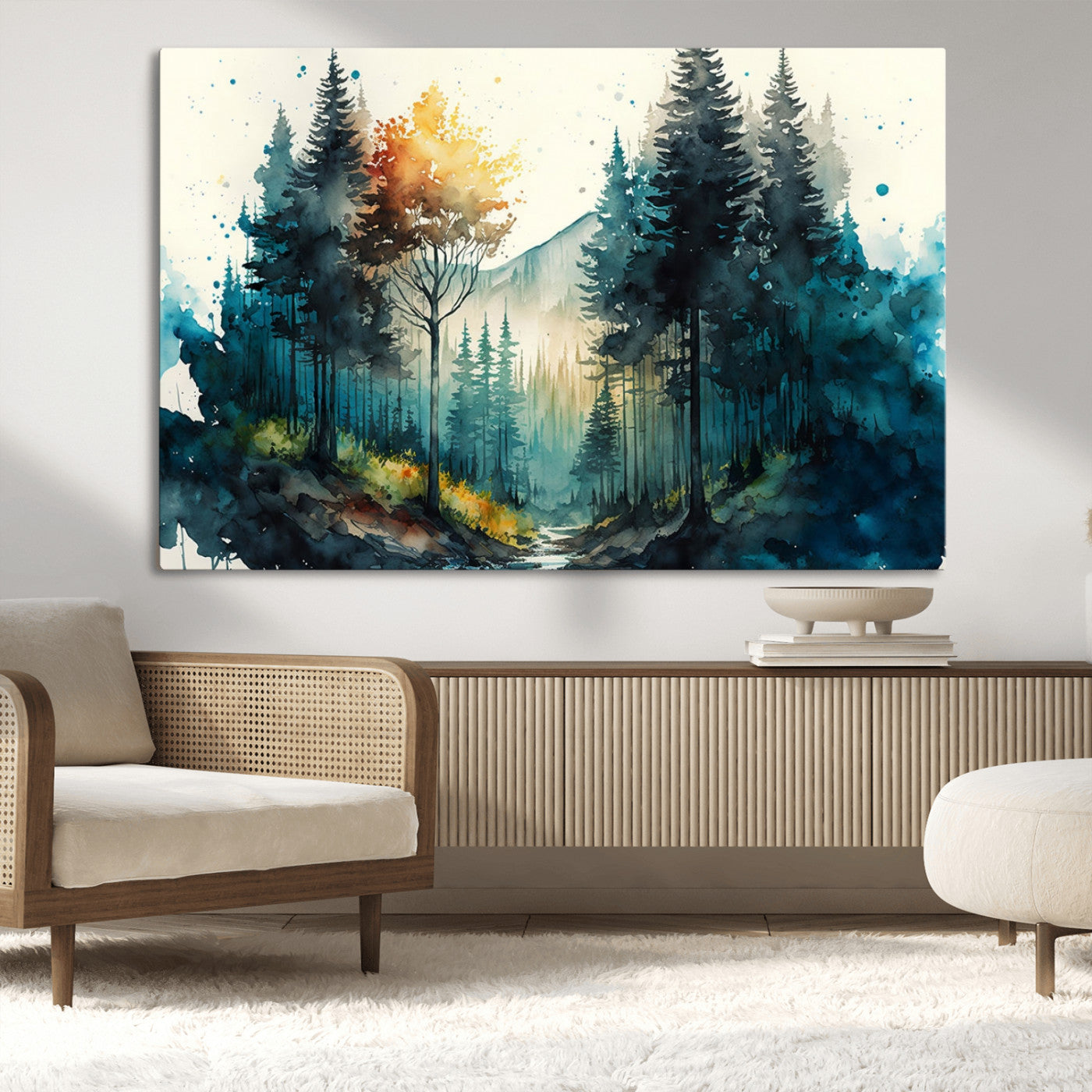 MGV-CV-36X24 - Watercolor Trees Forest Abstract Wall Art Canvas Print