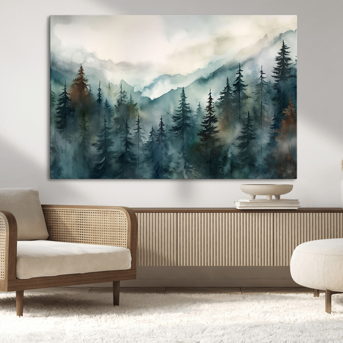48468-MGV-CV-36X24-Serenity Forest Wall Art Canvas | Foggy Mountain Landscape Canvas Print for Living Room or Office | Nature-Inspired Woodland Decor