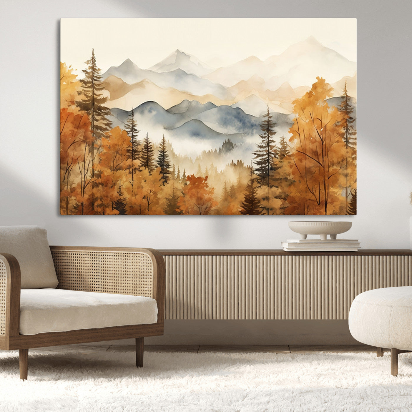 MGV-CV-36X24 - Golden Autumn Forest Wall Art | Mountain Landscape Canvas Print for Living Room or Bedroom | Large Wall Decor with Nature-Inspired Design