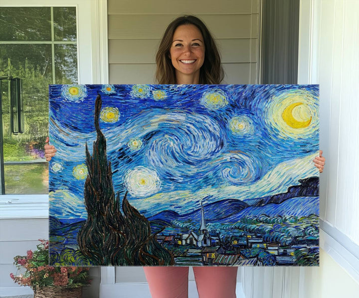 A canvas print of The Starry Night, offering museum-quality art, ready to hang.