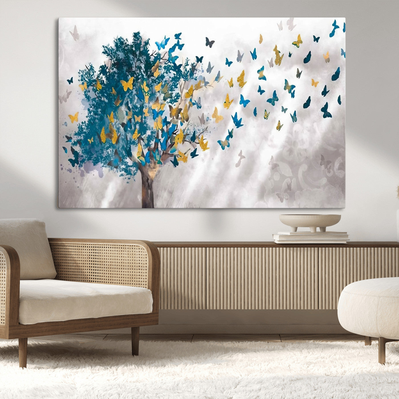 MGV-CV-36X24 - Tree Butterfly Abstract Tree and Butterfly Wall Art Canvas Print