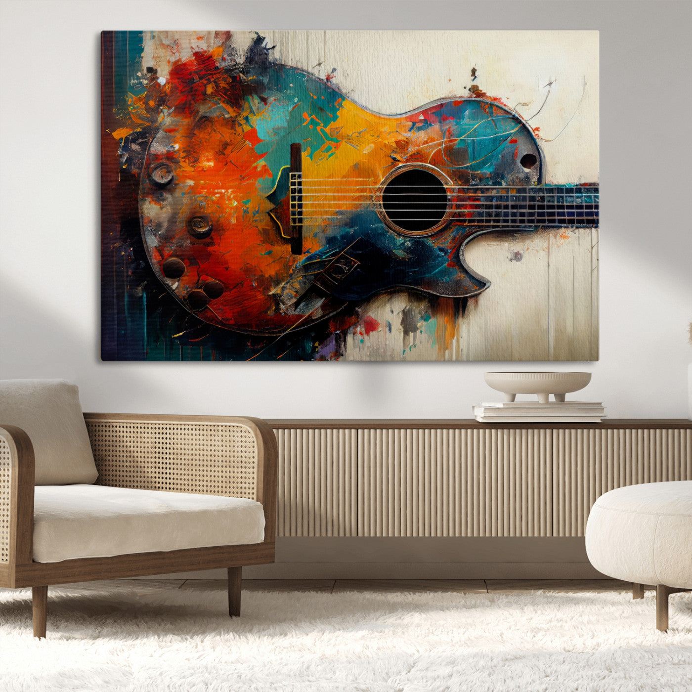 MGV-CV-36X24 - Abstract Guitar Wall Art Canvas | Vibrant Music-Inspired Art for Living Room or Studio | Colorful Music Decor Canvas Print