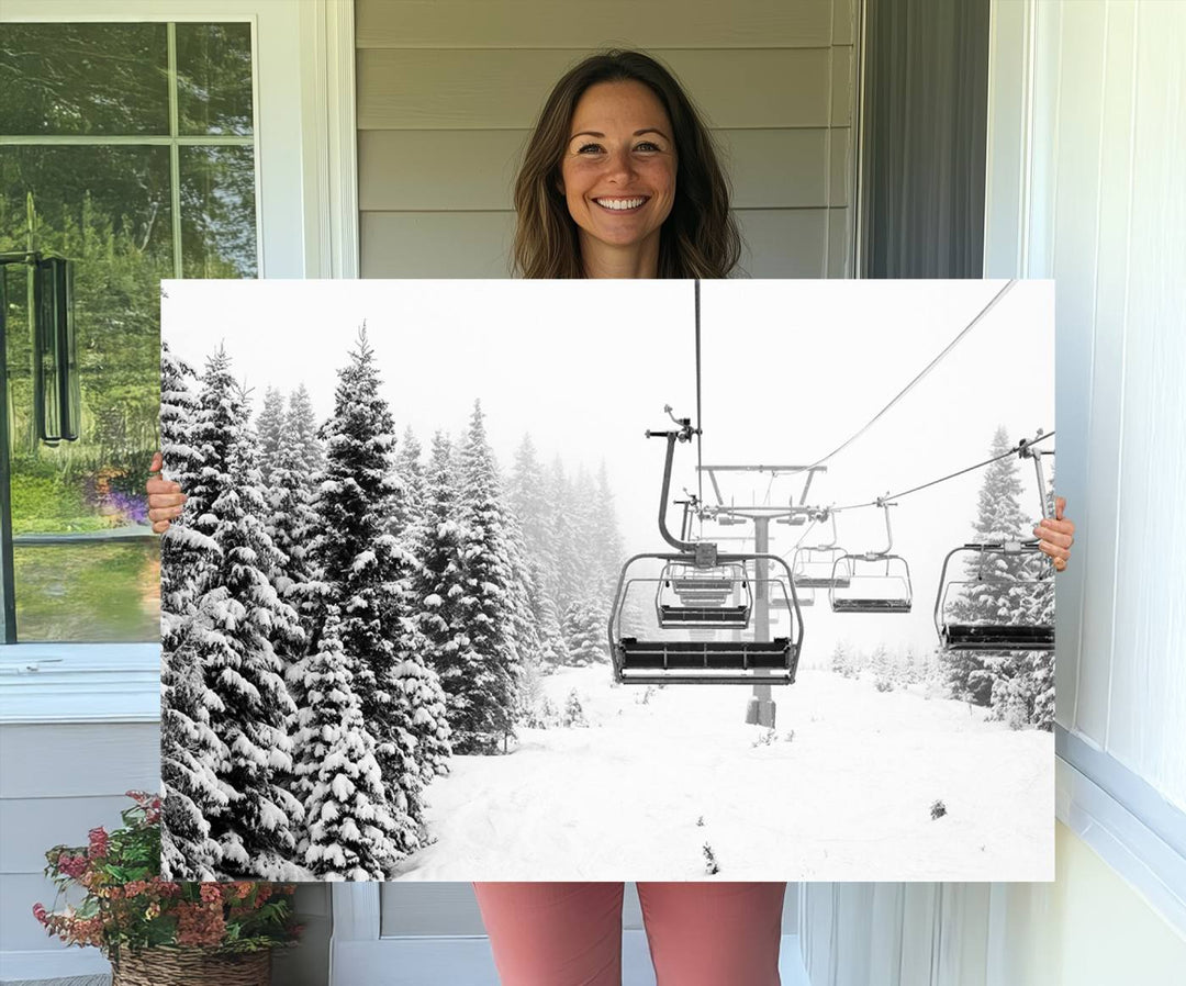 The winter decor features a Ski Lift Wall Art Canvas Print.