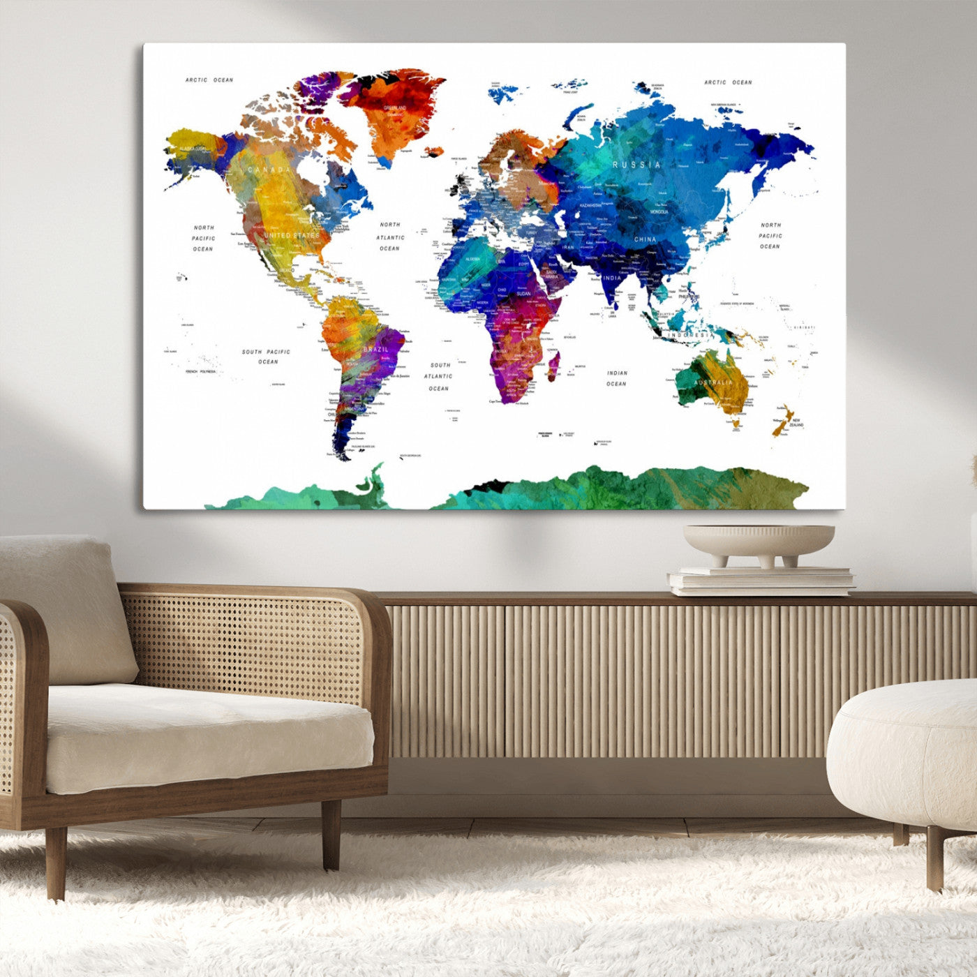 -Push Pin World Map Canvas Print – Framed Wall Art for Couples to Track Their Travels – Anniversary